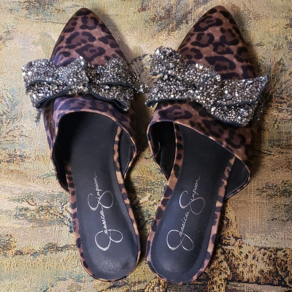 Leopard glitter bow on top slides - Picture 2 of 4
